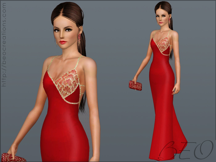 Asymmetric decorated dress for Sims 3 by BEO (1)